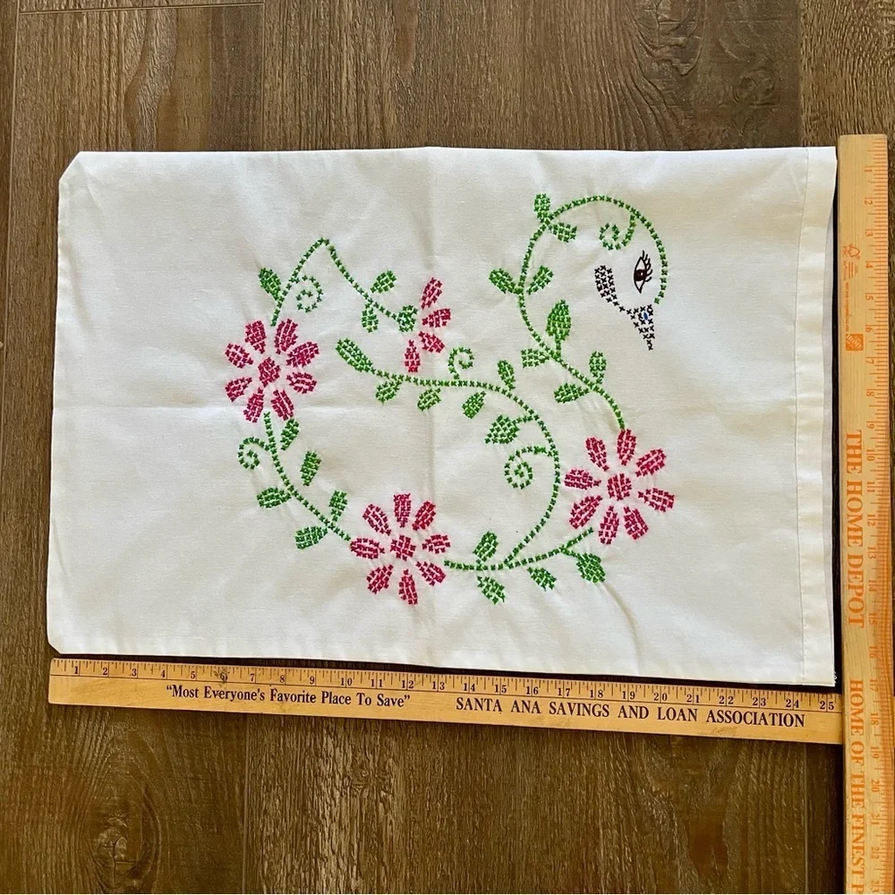 Embroidered Floral White Pillow 17/25 inches